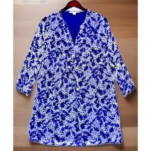 Diane Von Furstenberg Aria Floral Long Sleeve V-Neck Silk Babydoll Shift Dress 6